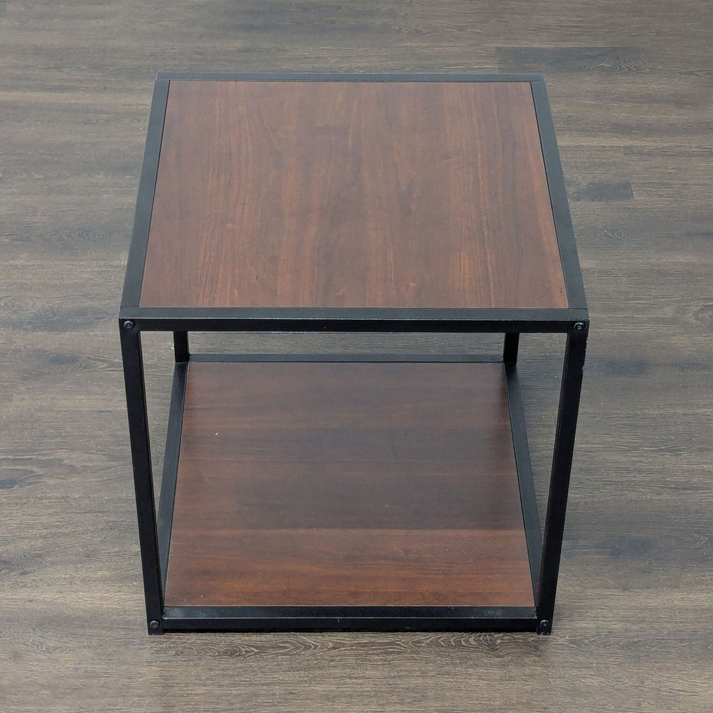 Two Tier Metal and Wood End Table