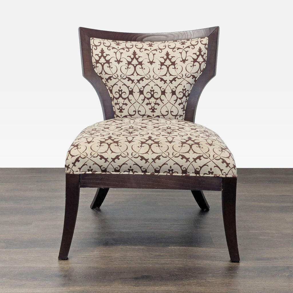 Elegant Lounge Chair with Patterned Upholstery and Wooden Frame