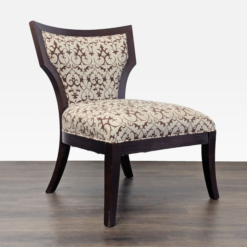 Elegant Lounge Chair with Patterned Upholstery and Wooden Frame