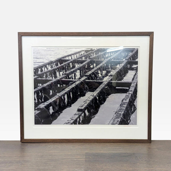 Framed Ruben Robledo “The Magic is Ready” Black and White Print of Pier Structure