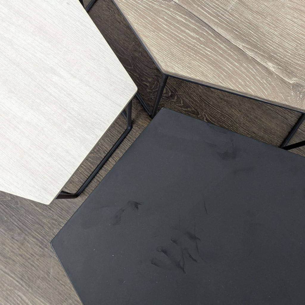 Trio of Wood Top Hexagon Tables