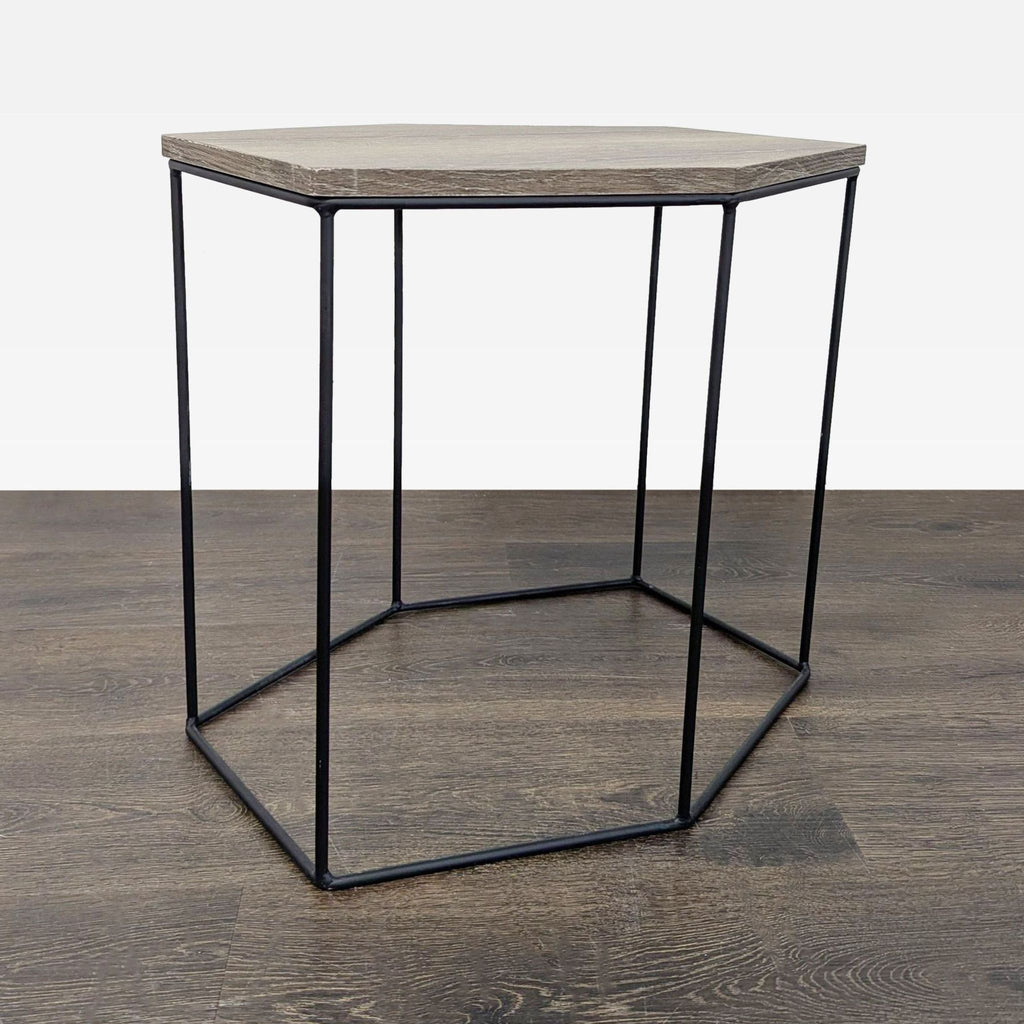 Trio of Wood Top Hexagon Tables