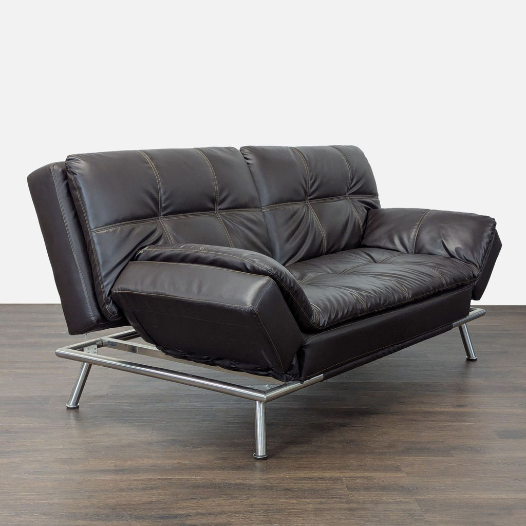 Sebu 3-Seat Modern Brown Faux Leather Convertible Sofa with Metal Legs
