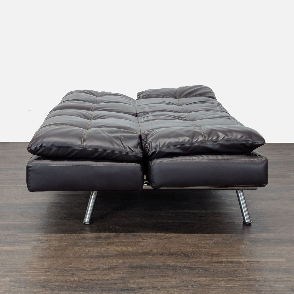 Sebu 3-Seat Modern Brown Faux Leather Convertible Sofa with Metal Legs
