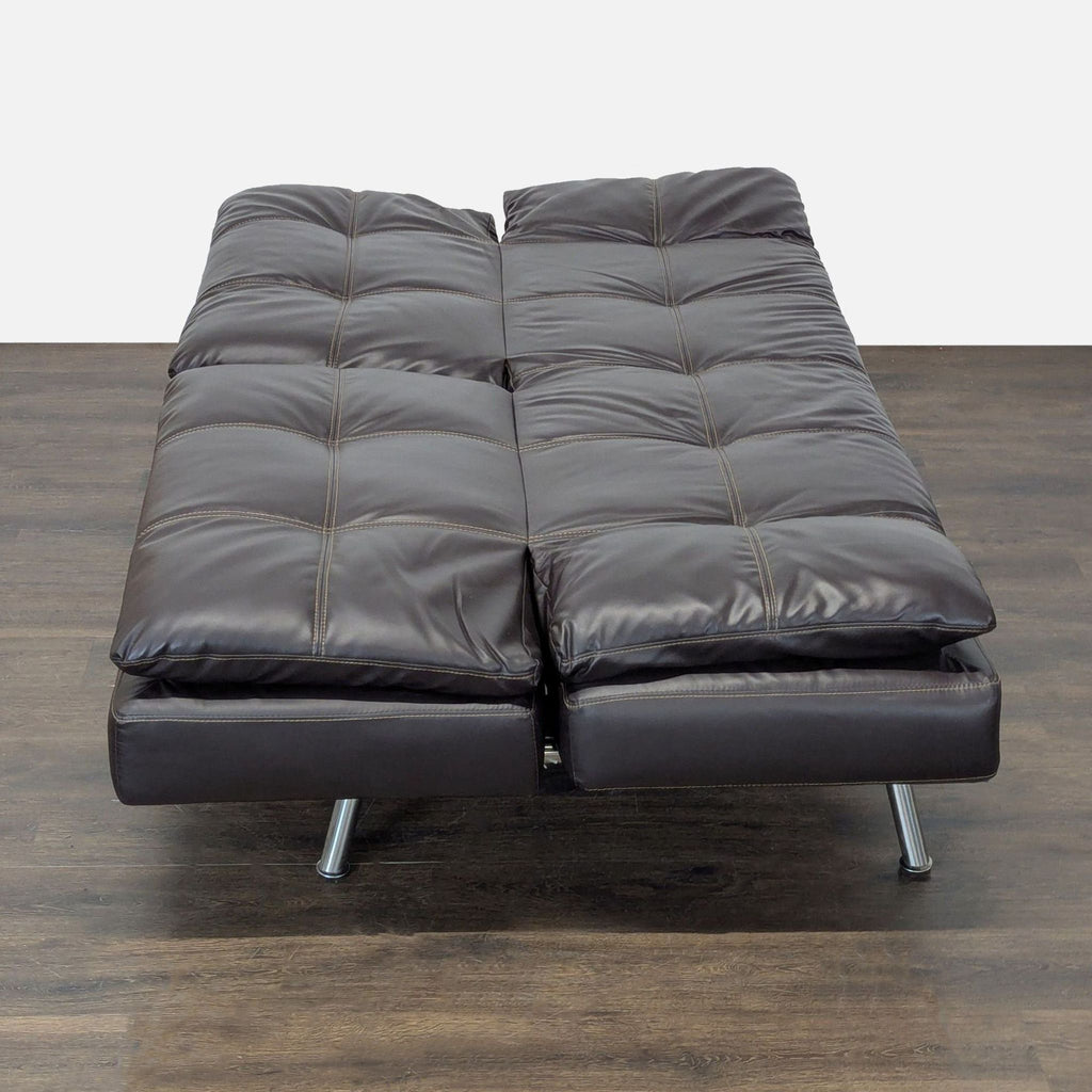 Sebu 3-Seat Modern Brown Faux Leather Convertible Sofa with Metal Legs