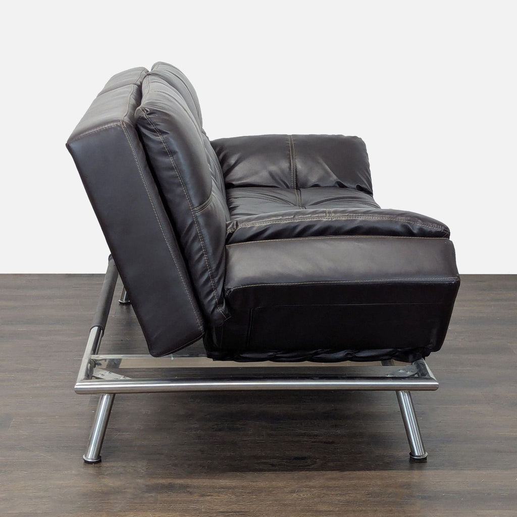 Sebu 3-Seat Modern Brown Faux Leather Convertible Sofa with Metal Legs
