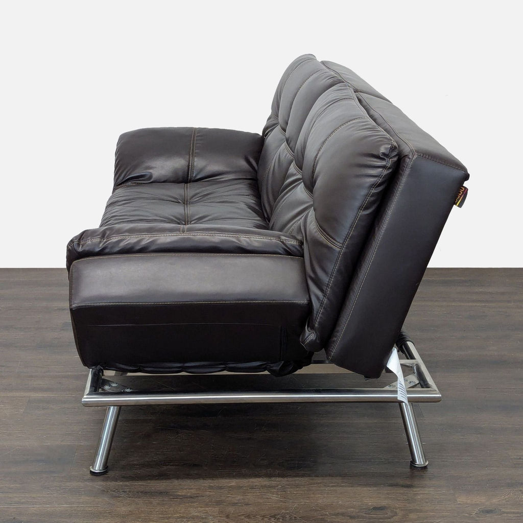 Sebu 3-Seat Modern Brown Faux Leather Convertible Sofa with Metal Legs