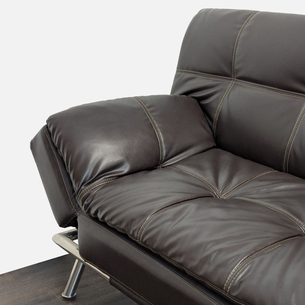 Sebu 3-Seat Modern Brown Faux Leather Convertible Sofa with Metal Legs