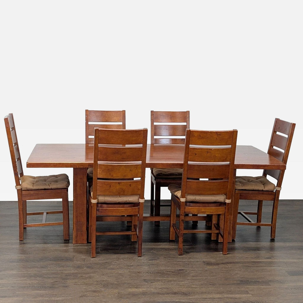 Solid Wood 7-Piece Dining Set with Cushioned Chairs