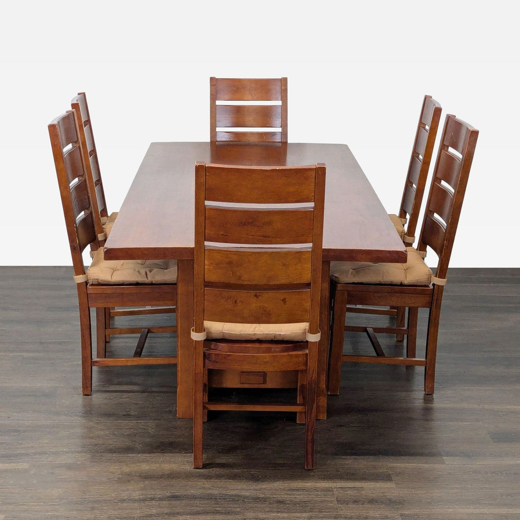Solid Wood 7-Piece Dining Set with Cushioned Chairs
