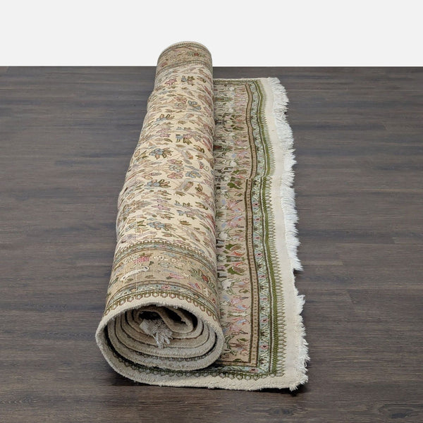 Elegant hand-knotted Indian wool rug with Tree of Life pattern, birds, and florals on an ivory field.  