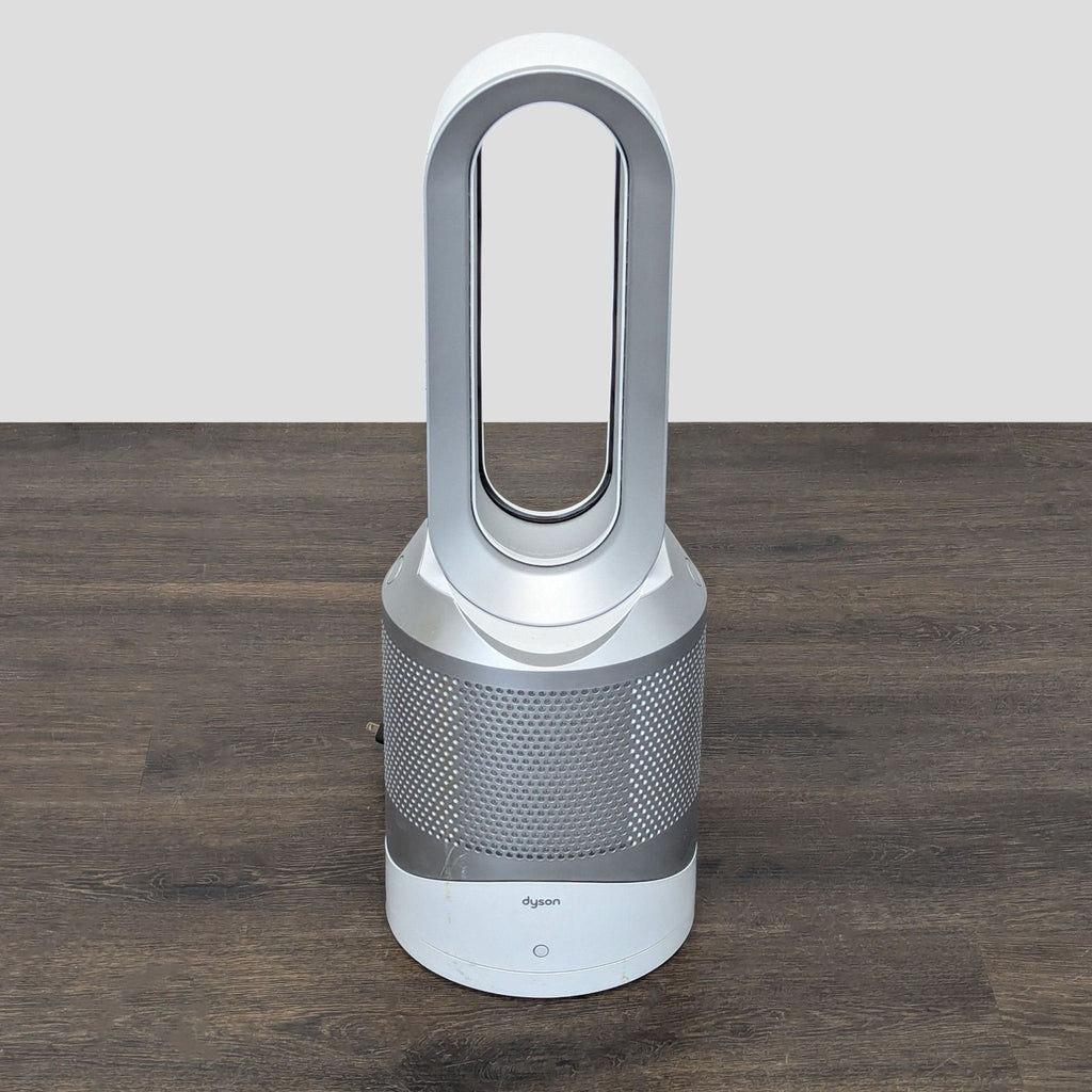 Sleek Dyson AC & Fan combo purifies air and cools the room, featuring a safe bladeless design.  