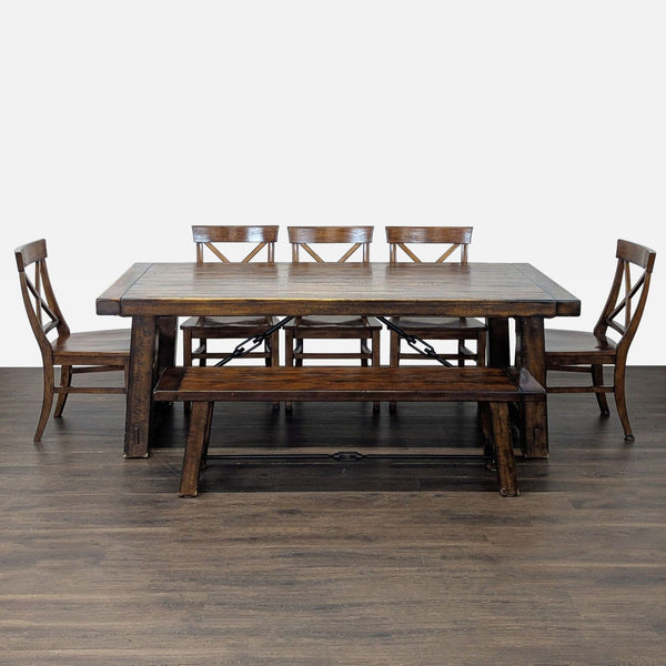 Pottery Barn Benchwright Extendable Rustic Dining Set with Table, 5 Chairs & Bench