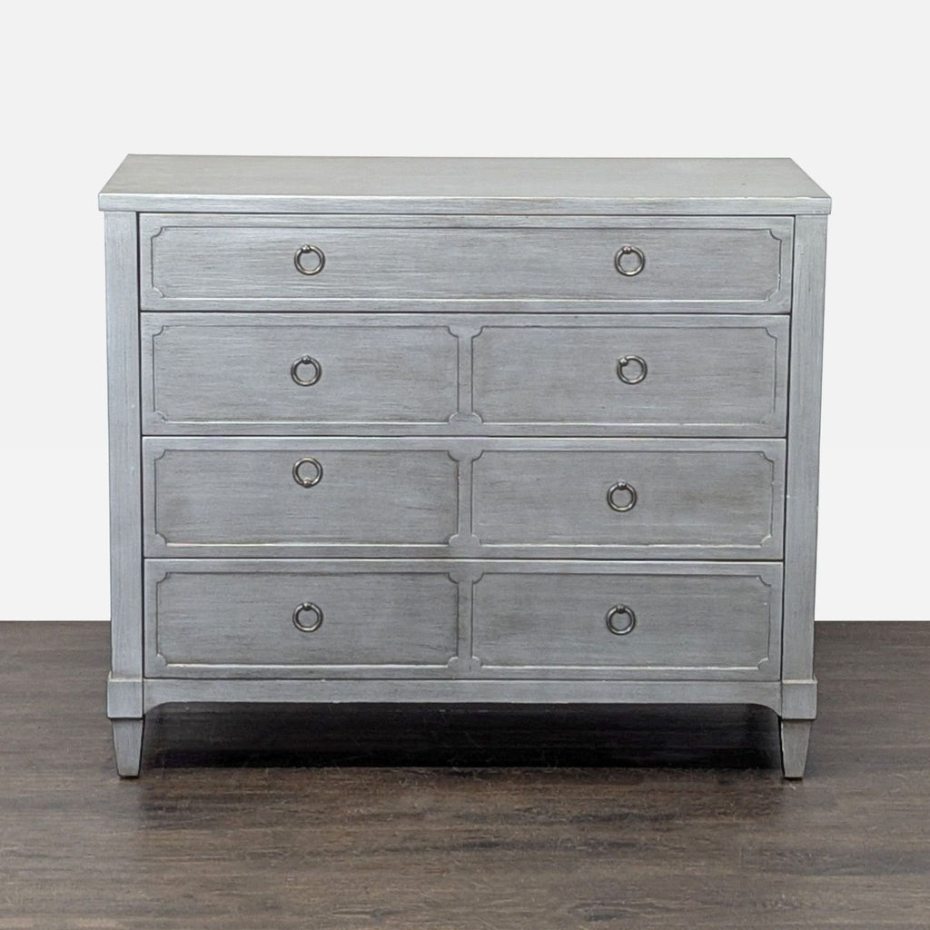 Restoration Hardware gray dresser with four large drawers and a timeless, minimalist design.  