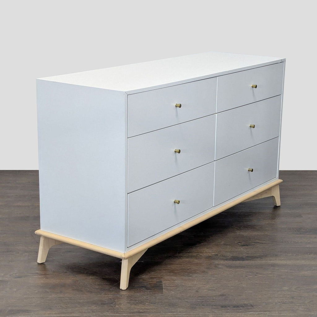West Elm Sydney White Modern 6-Drawer Dresser with Light Wood Base