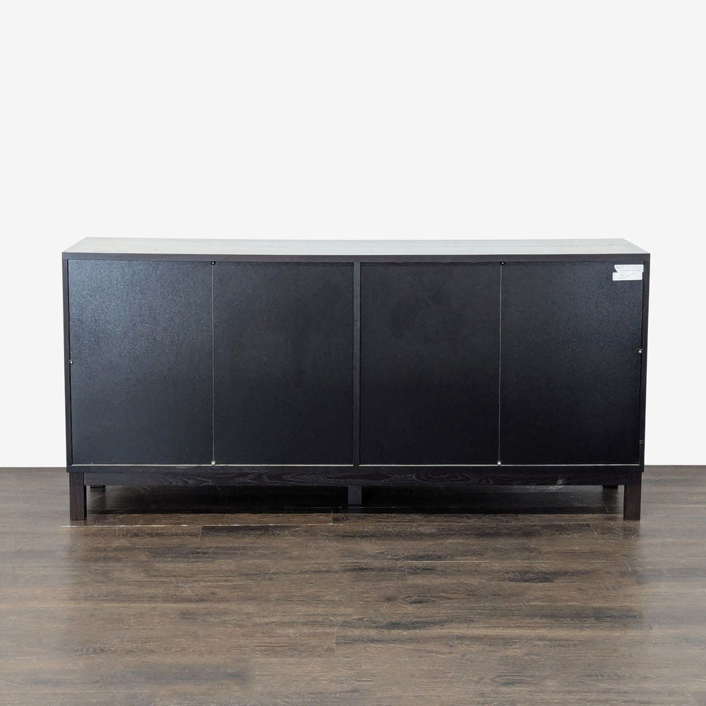 3. Contemporary sideboard and credenza in dark wood, offering ample storage with four drawers and cabinets.