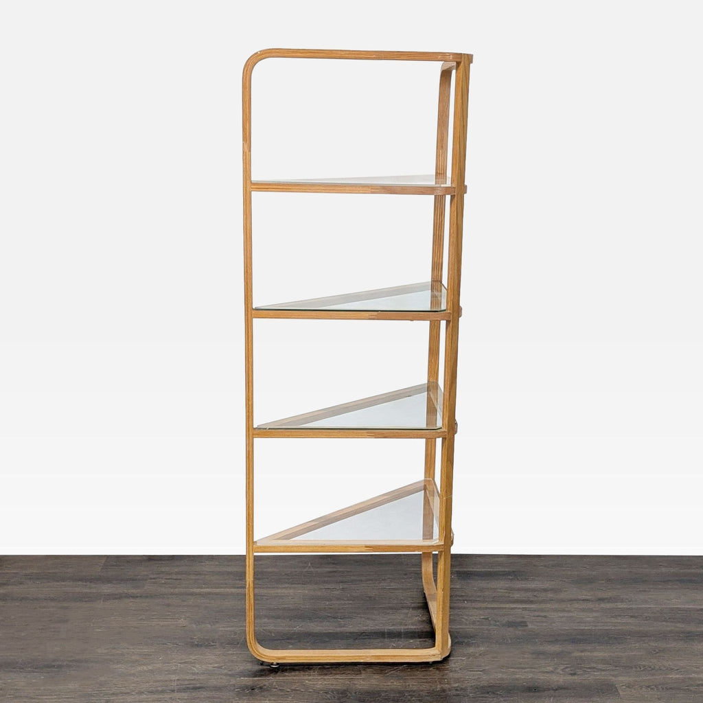 Modern Bentwood Corner Bookshelf with Glass Shelves