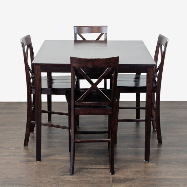 Square 5-Piece Wooden Dining Set with 4 Chairs, Dark Finish