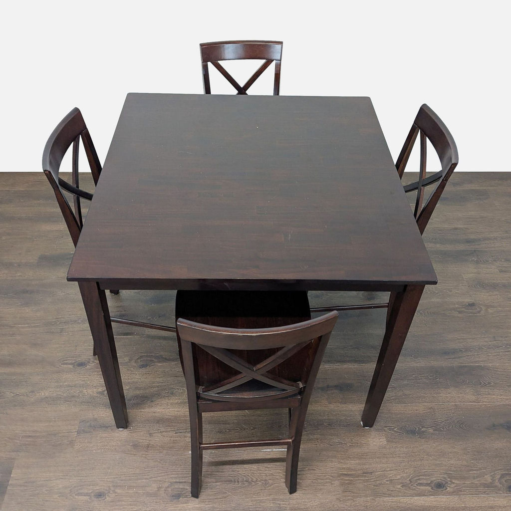 Square 5-Piece Wooden Dining Set with 4 Chairs, Dark Finish