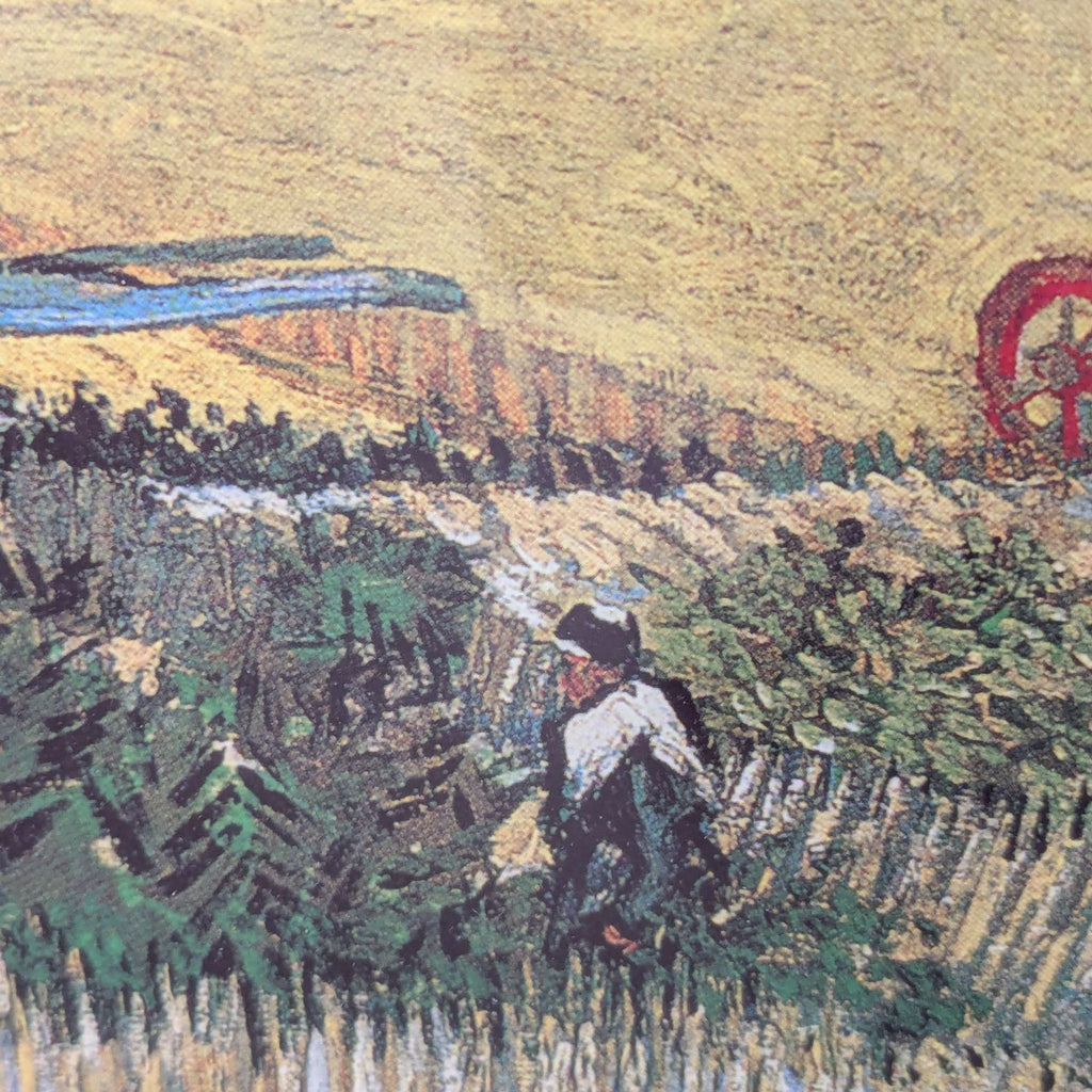 Classic Van Gogh wheat field artwork print, ready-to-hang with gold frame, ideal for art lovers’ decor.