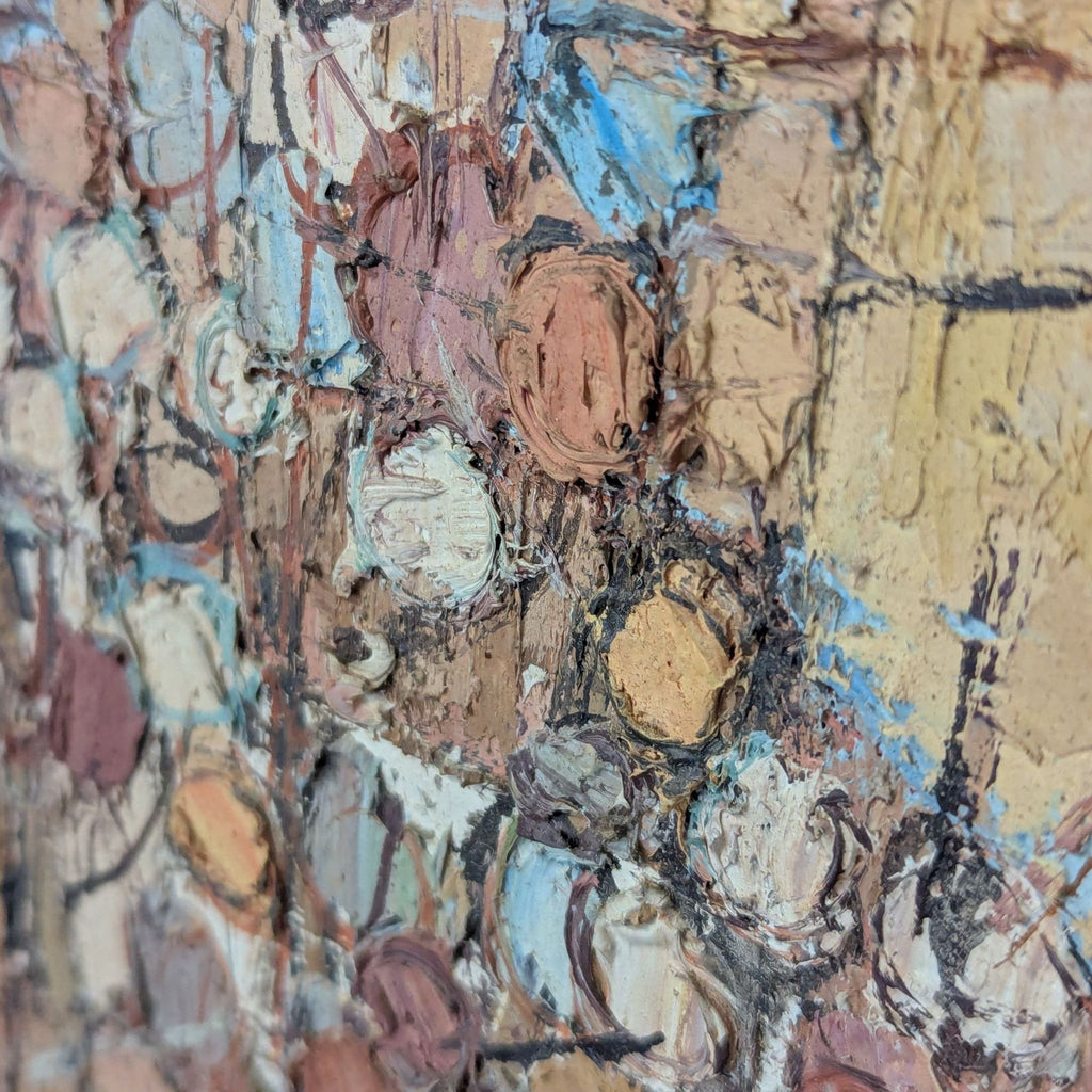 Textured floral oil painting in warm colors by Marek Halter, presented in a ready-to-hang wooden frame.