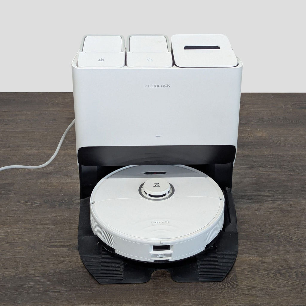 Roborock smart robot vacuum and mop with charging dock, designed for easy, hands-free floor cleaning.