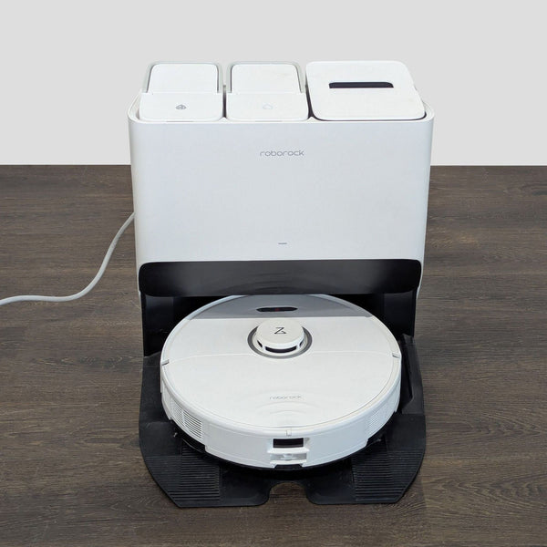 Roborock smart robot vacuum and mop with charging dock, designed for easy, hands-free floor cleaning.