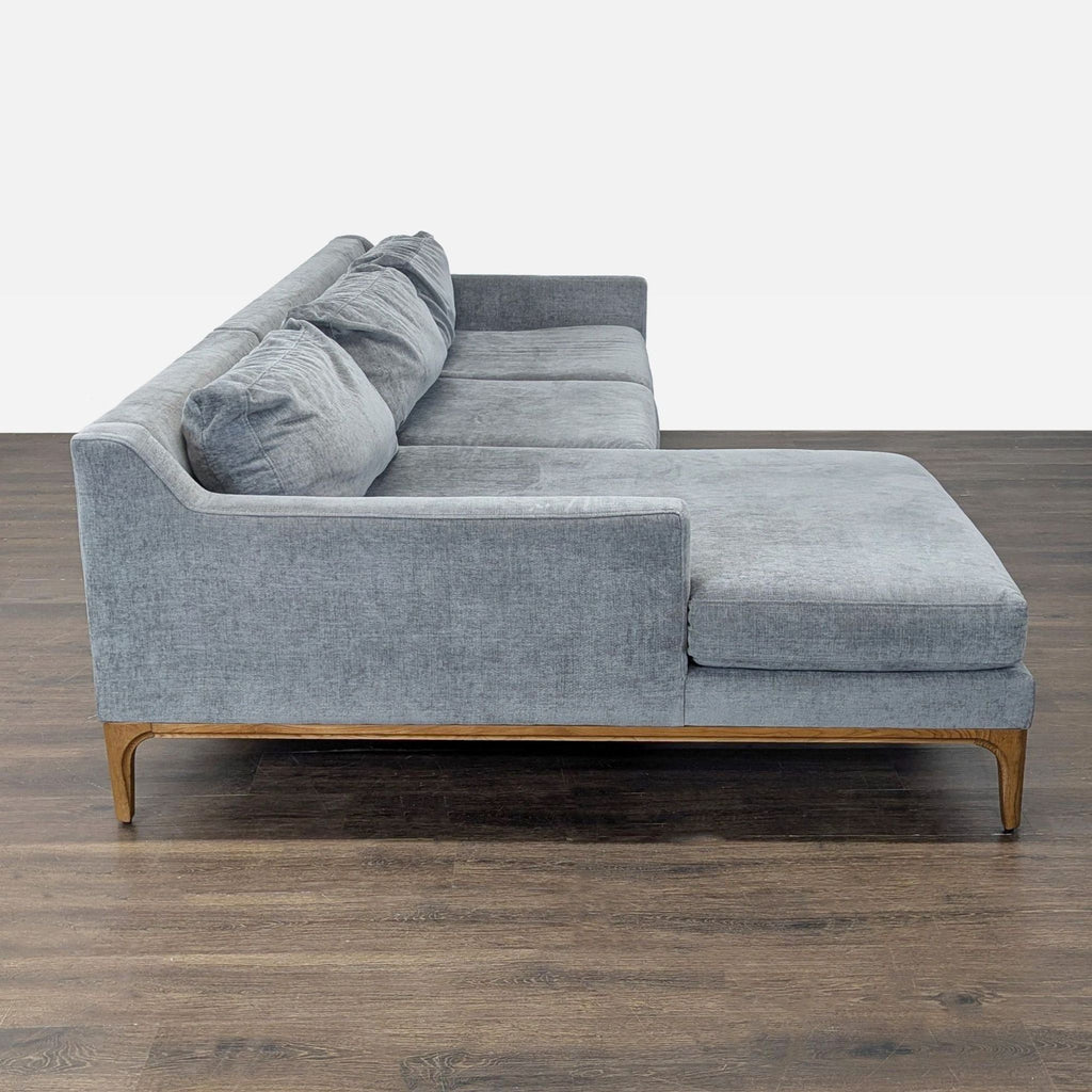 West Elm Parker Gray Sectional Sofa with Chaise and Wood Base