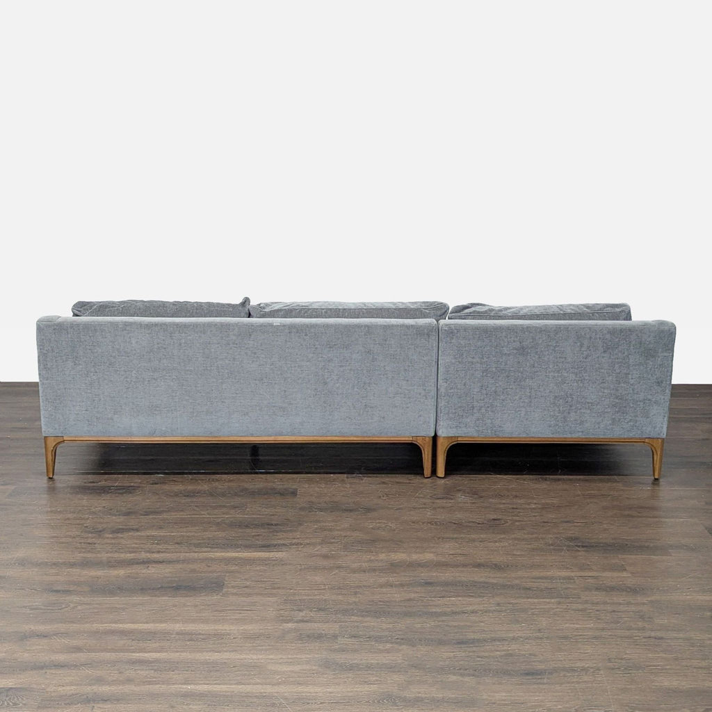 West Elm Parker Gray Sectional Sofa with Chaise and Wood Base
