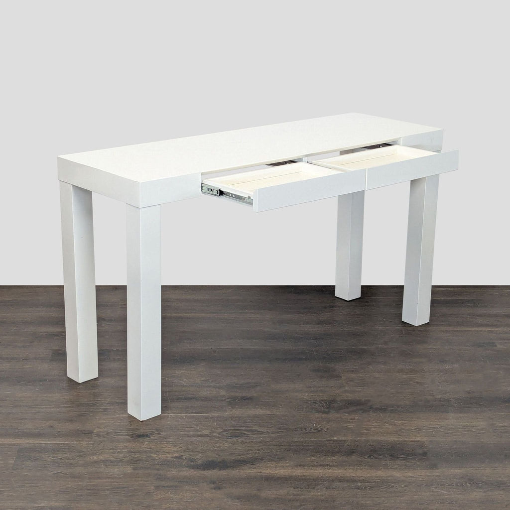 Minimalist side table by West Elm featuring a glossy white lacquer finish for elegant storage and display.