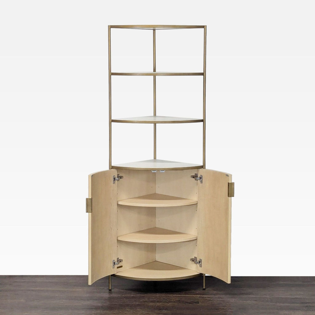 Modern Crate & Barrel bookshelf featuring three open shelves and a bottom cabinet, perfect for books and decor.