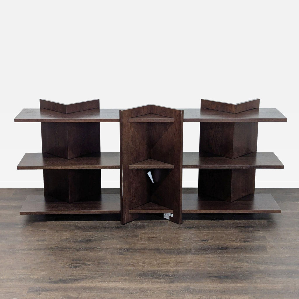 Rectilinear side table featuring multiple compartments and shelves, designed by Ceci Thompson for CB2.