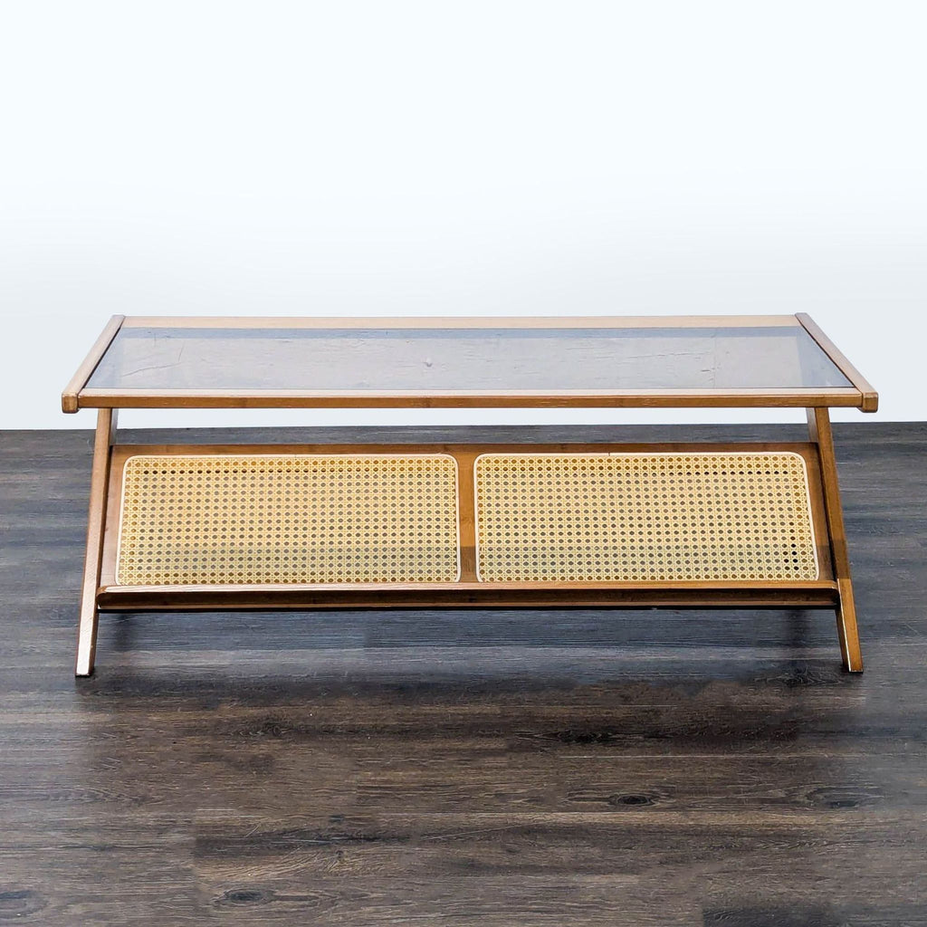 Certainly! However, I don’t see any images or a full description to reference. Could you please upload the images or provide the description for the coffee table? That way, I can craft accurate alt texts for you.
