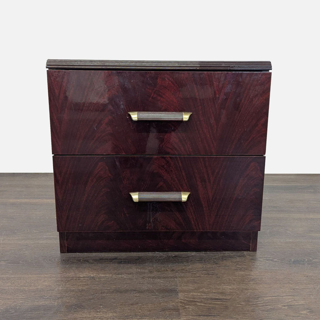 Two Drawer Nightstand with Wood and Metal Handles