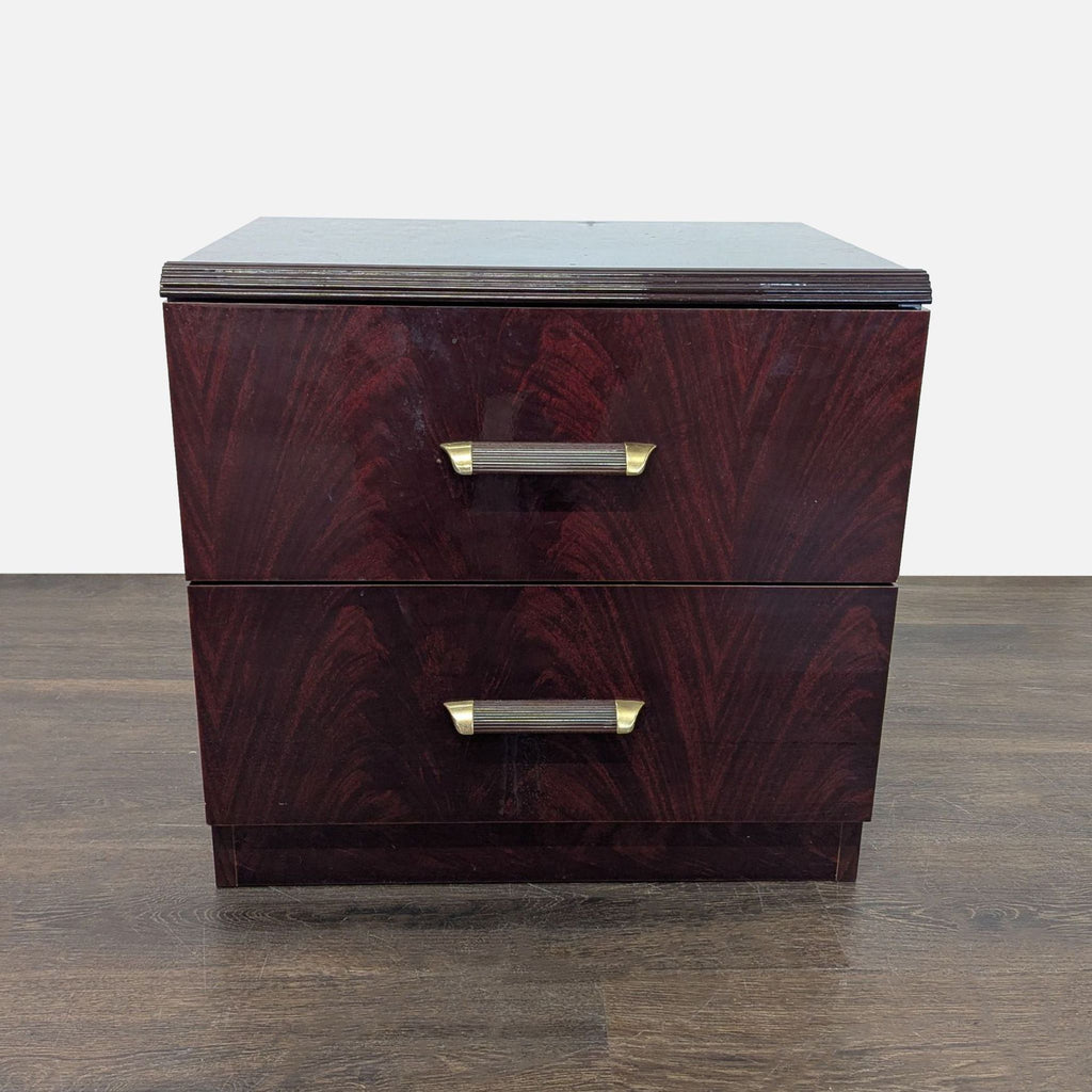 Two Drawer Nightstand with Wood and Metal Handles