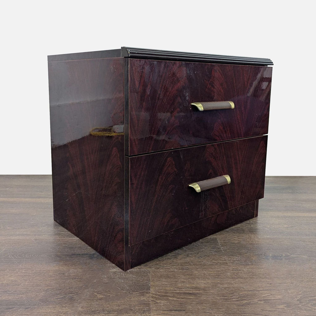 Two Drawer Nightstand with Wood and Metal Handles
