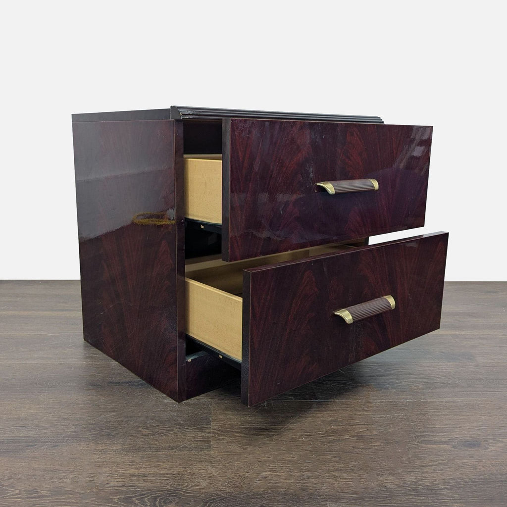 Two Drawer Nightstand with Wood and Metal Handles