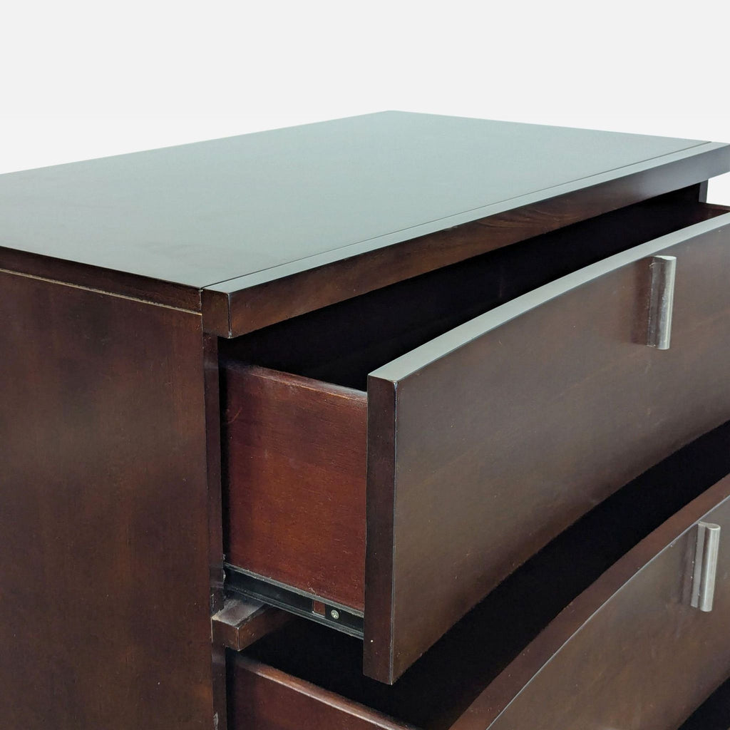 Modern 5-Drawer Dark Wood Dresser with Sleek Metal Handles