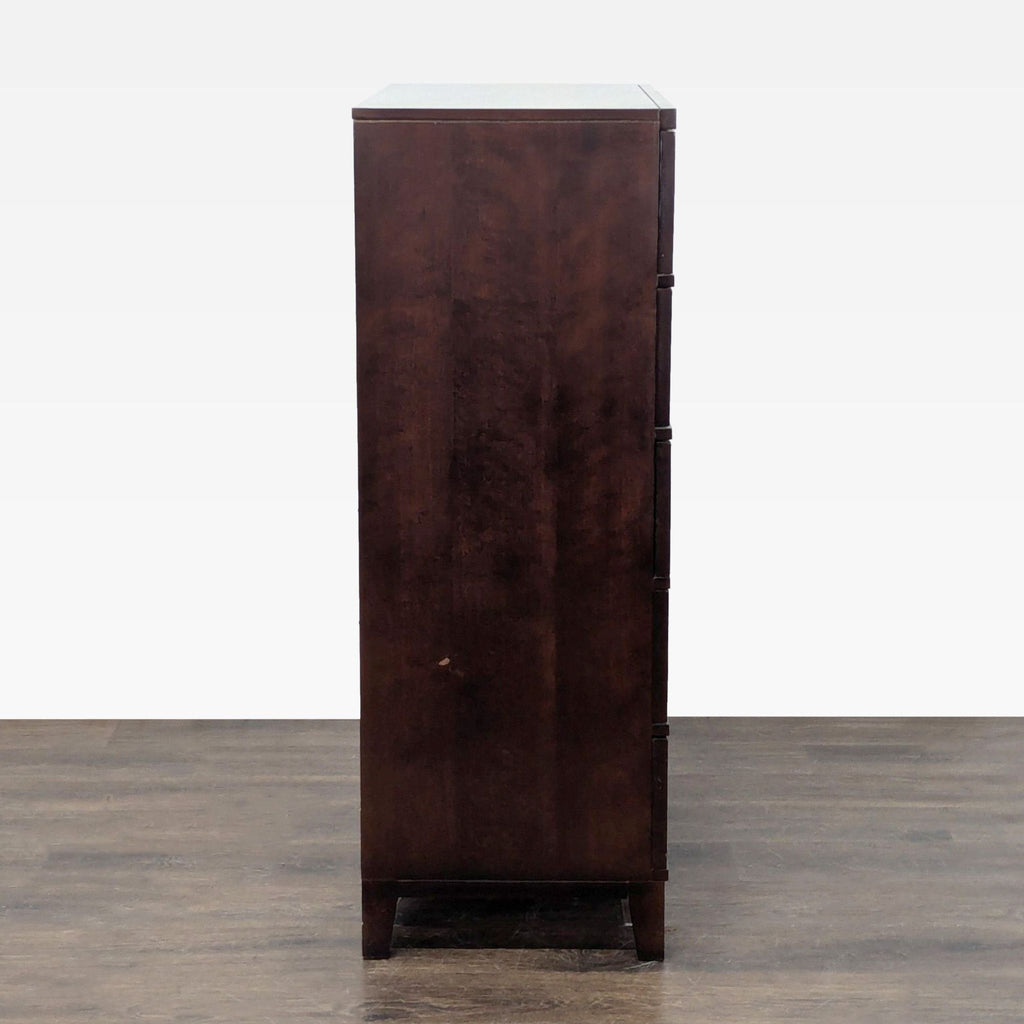 Modern 5-Drawer Dark Wood Dresser with Sleek Metal Handles