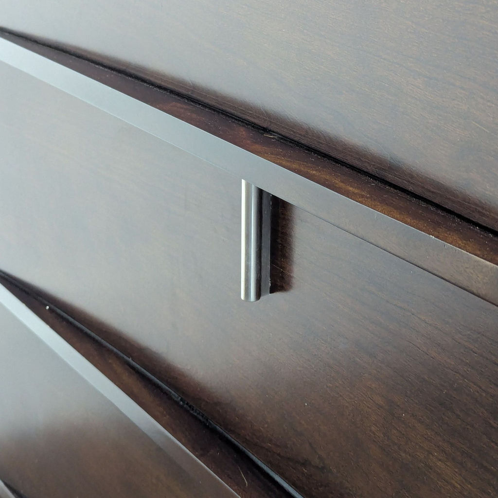 Modern 5-Drawer Dark Wood Dresser with Sleek Metal Handles