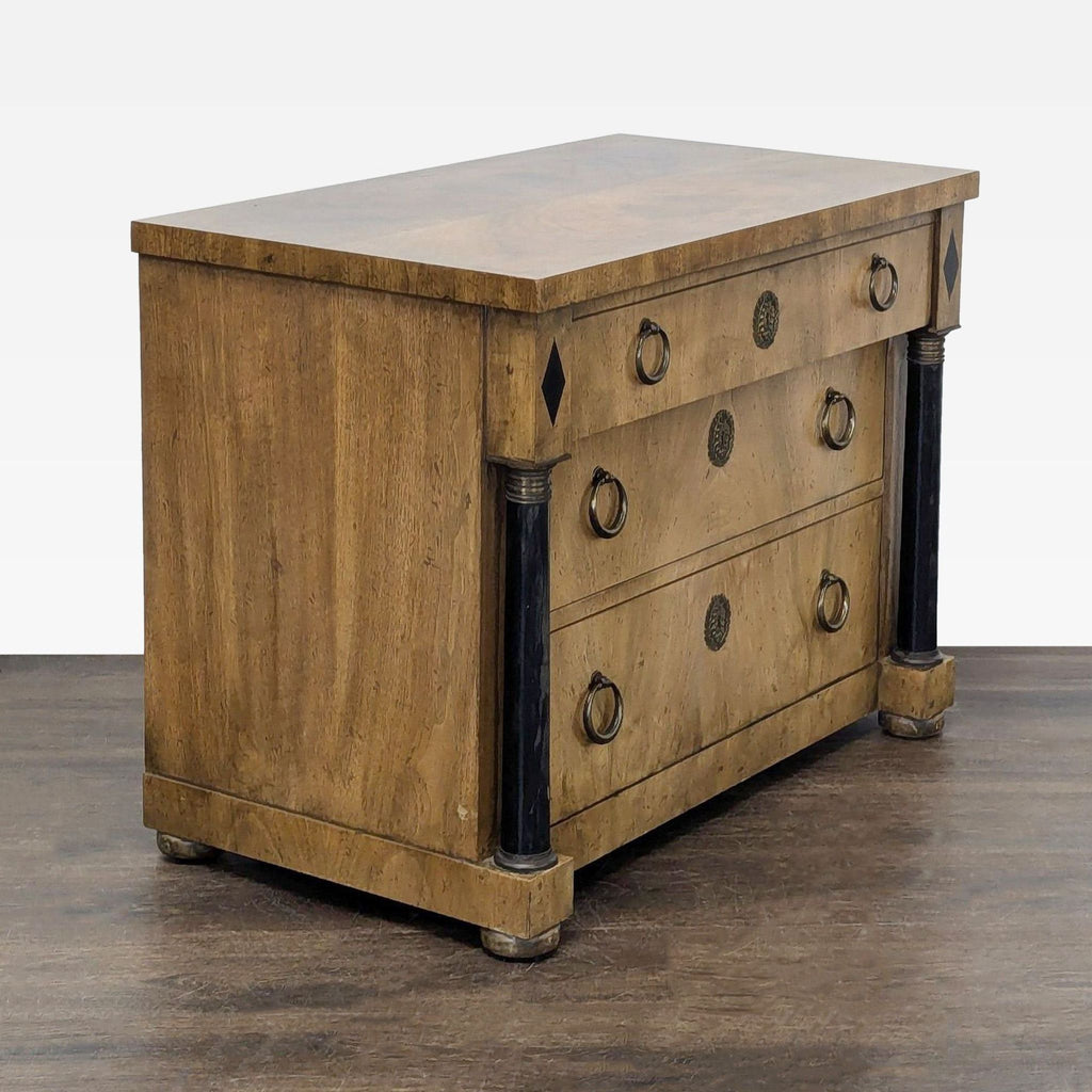 Baker Furniture Classic Burl Wood Veneer 3-Drawer Sidetable/Nightstand