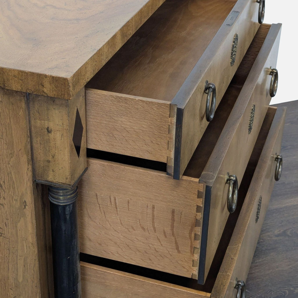 Baker Furniture Classic Burl Wood Veneer 3-Drawer Sidetable/Nightstand