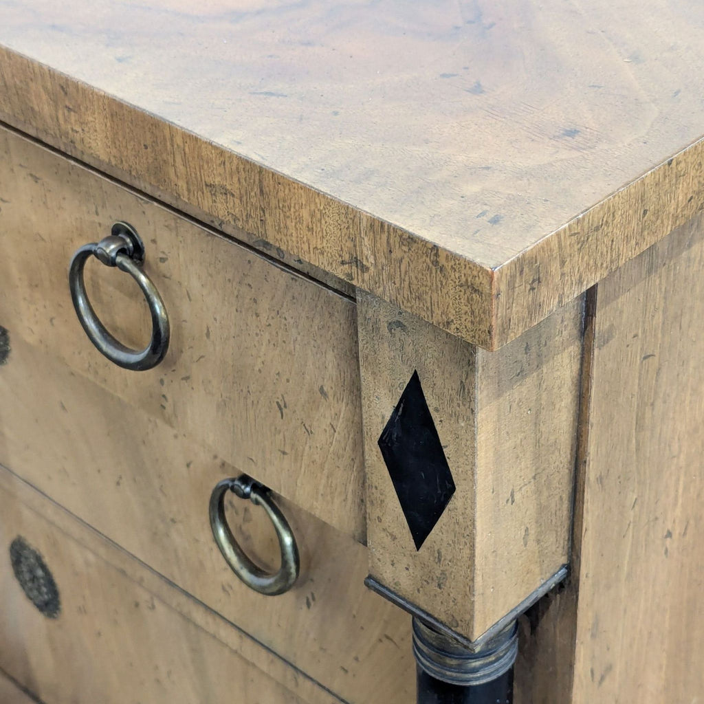 Baker Furniture Classic Burl Wood Veneer 3-Drawer Sidetable/Nightstand