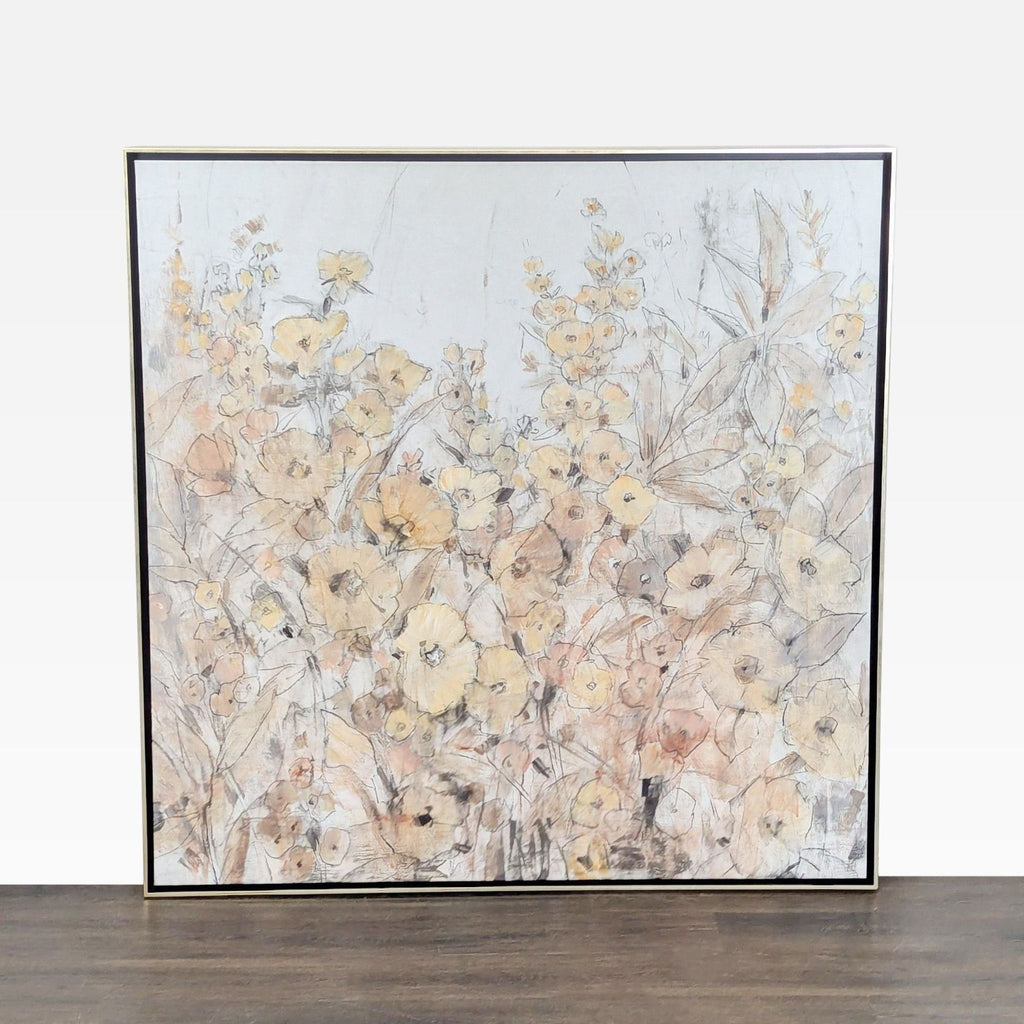 Ethan Allen framed print with soft yellow and beige flowers, perfect for elegant home décor.