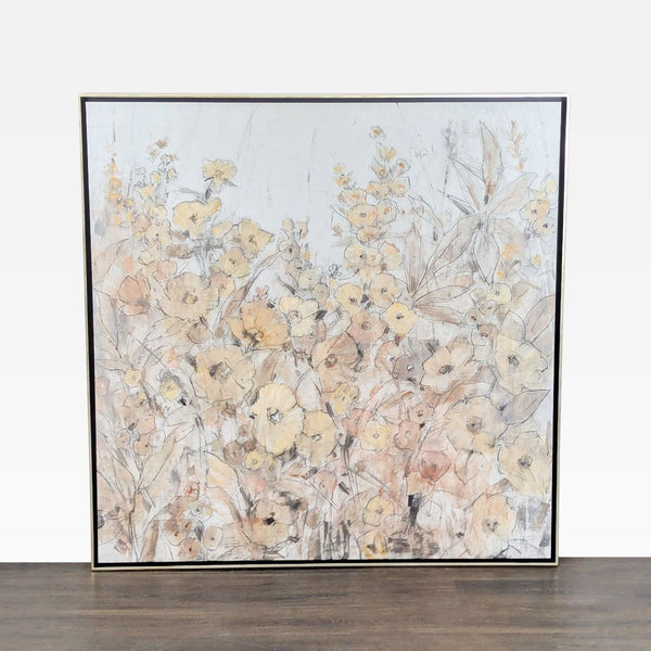Ethan Allen framed print with soft yellow and beige flowers, perfect for elegant home décor.
