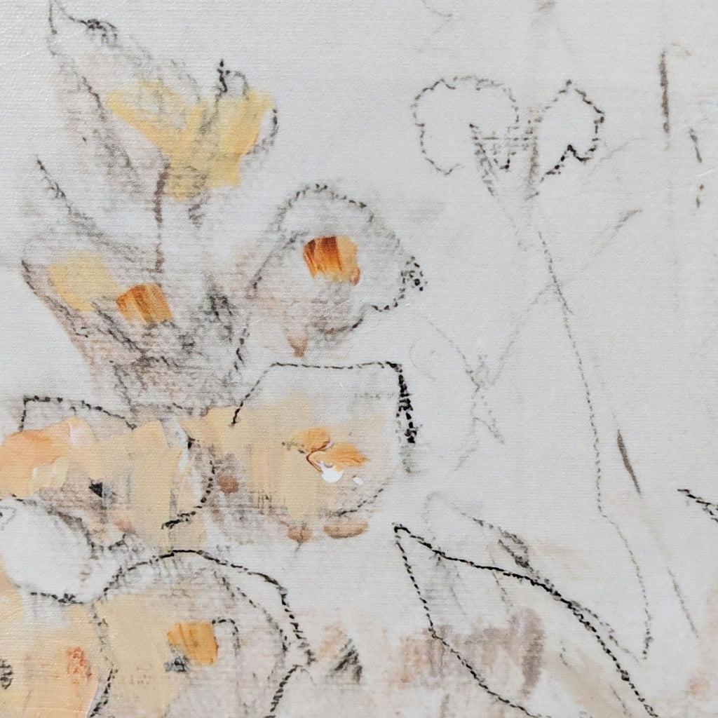 Framed floral wall art by Ethan Allen featuring gentle beige and yellow blooms in excellent condition.