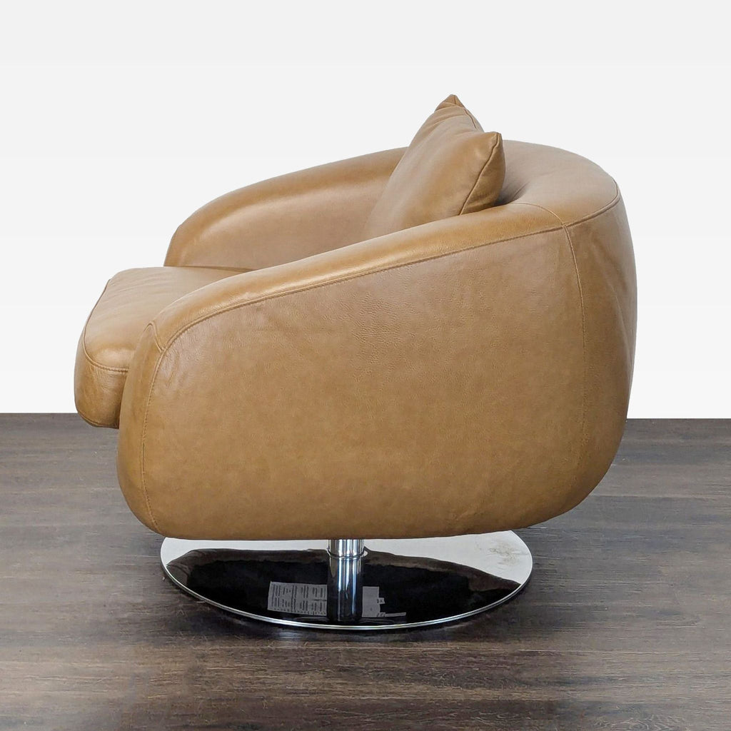 Castlery Xander Modern Tan Leather Swivel Lounge Chair