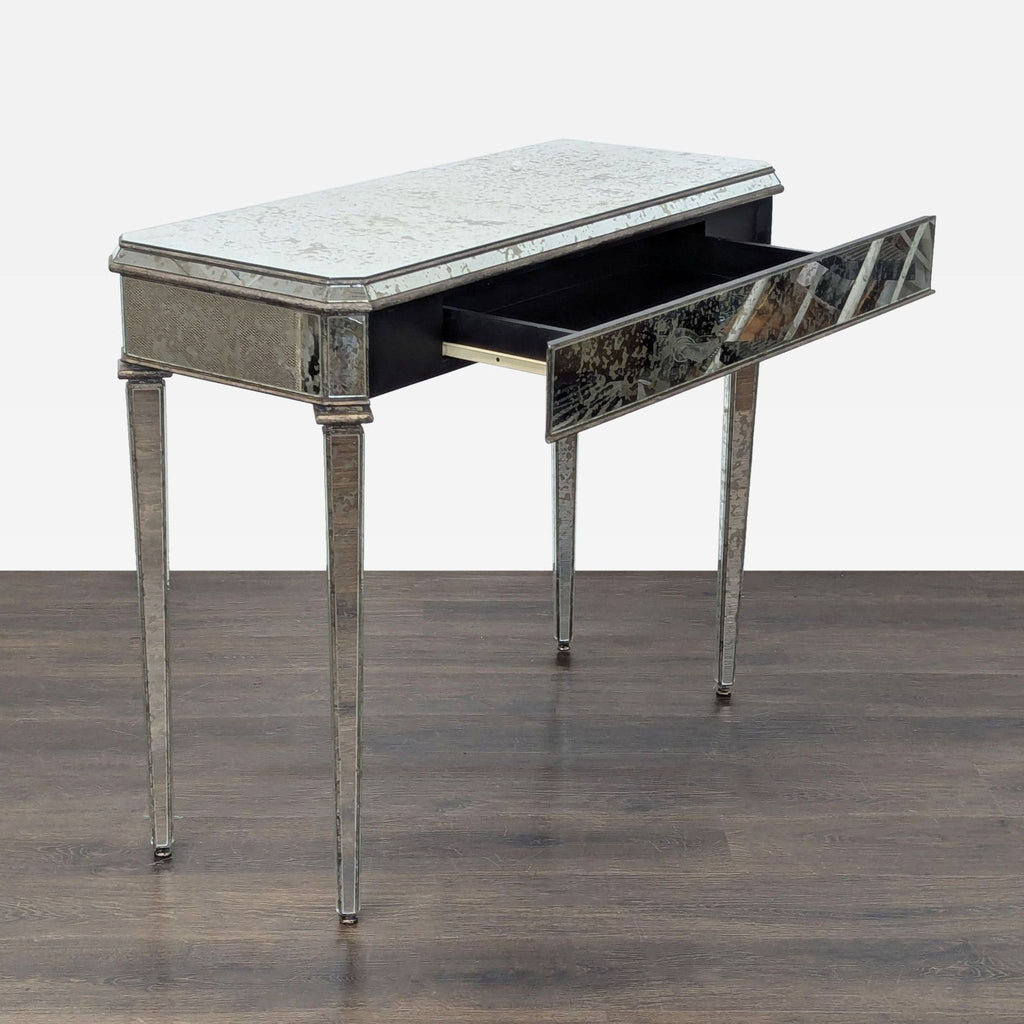 Reflective console table featuring one drawer and slender tapered legs, category: side table.