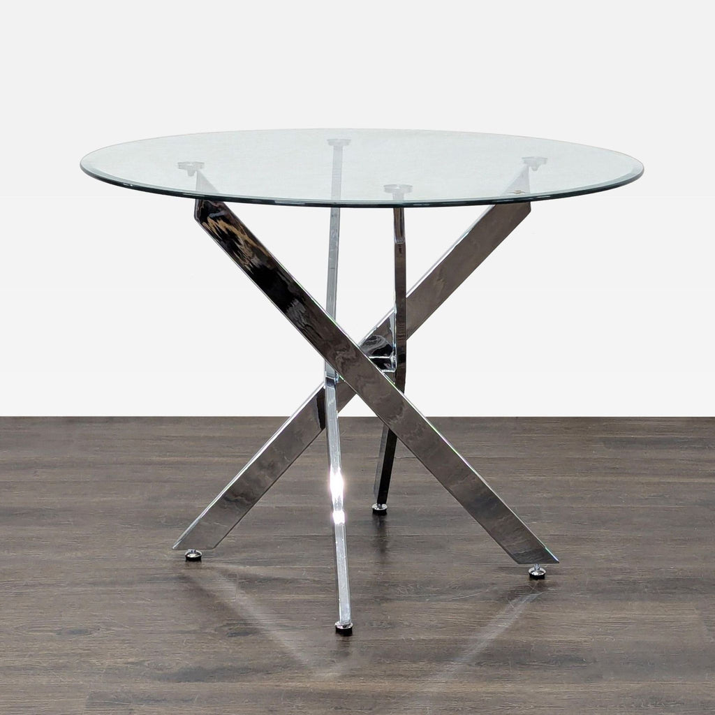 Modern 5-Piece Dining Set with Glass Table and Chrome & Cane Chairs