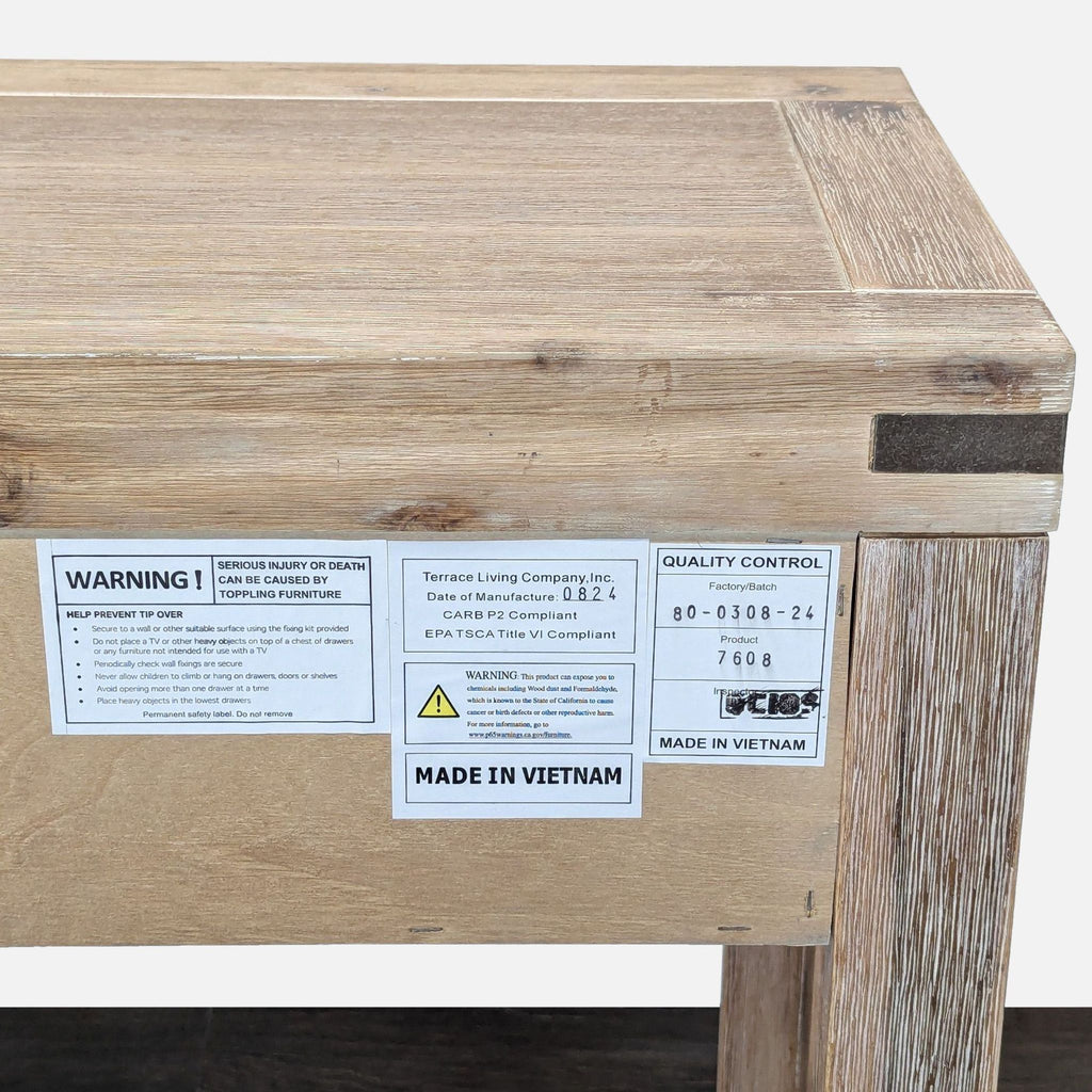 Terrace Living Company Rustic Wood Console Table with Two Drawers
